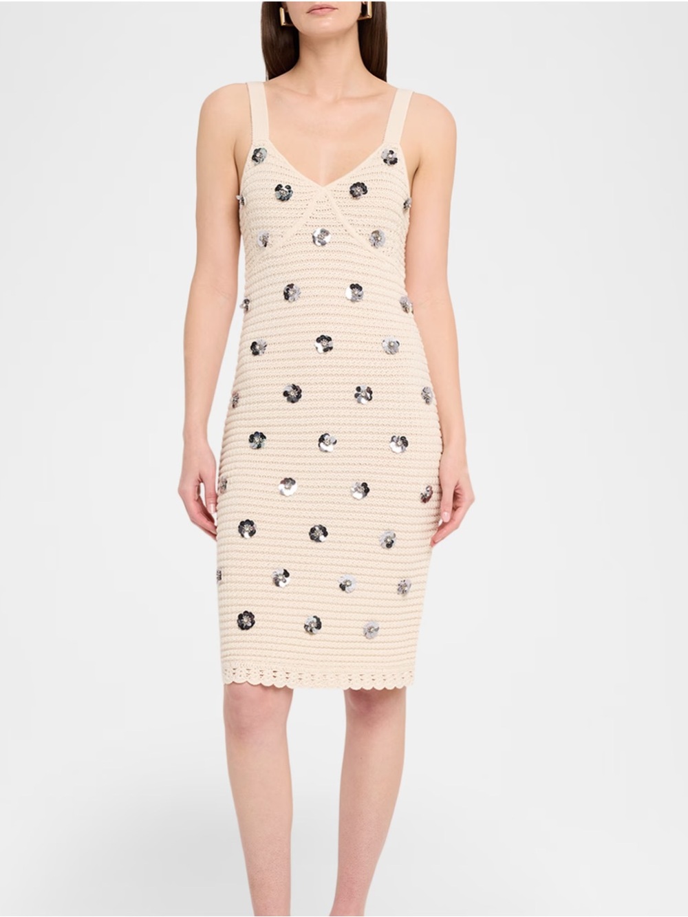 TOCCIN Yoko Crochet Knit Dress With Flower Embellishments Size M